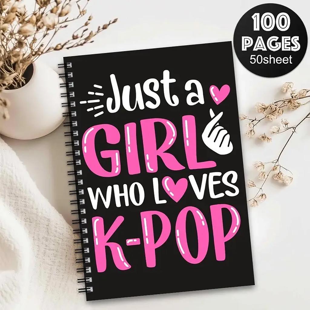 1pc Cute  Notebook-just A Girl Who Likes Spiral Magazine,  Black Korean Drama Fan Gift, 100 Pages Spiral Binding, Youth Notebook, School