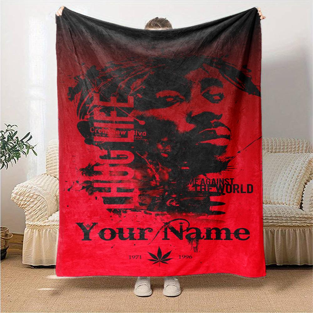 2pac Customize Text Blanket Gift Personalized Blanket Ultra-Soft Perfect for Seaside Sofa Bed Livingroom All-Season Use