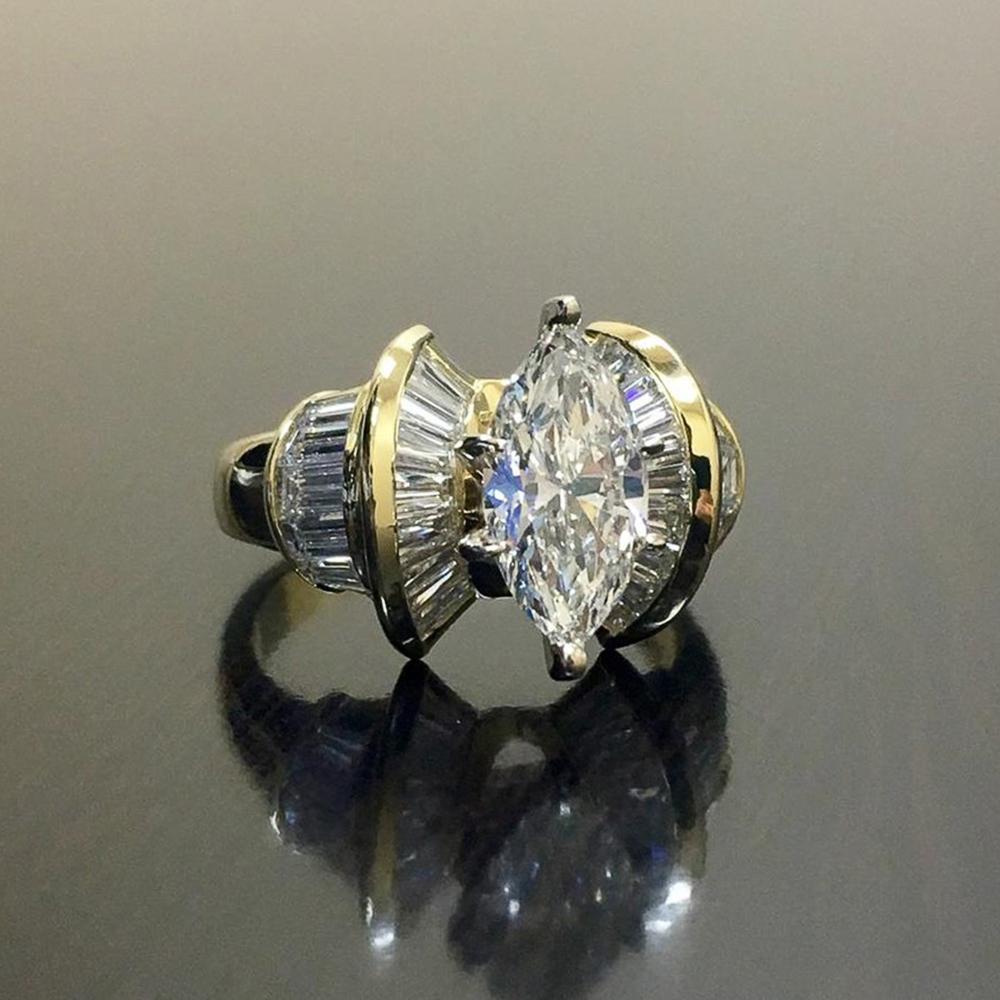 Huitan Romantic Women Finger Ring Gold Color Shiny Marquise CZ Creative Design Female Party Ring Anniversary Gift Luxury Jewelry
