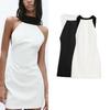 Summer New Women Clothes French Style Design Contrast Color Patchwork Sleeveless Round Neck Short Dress 3067339