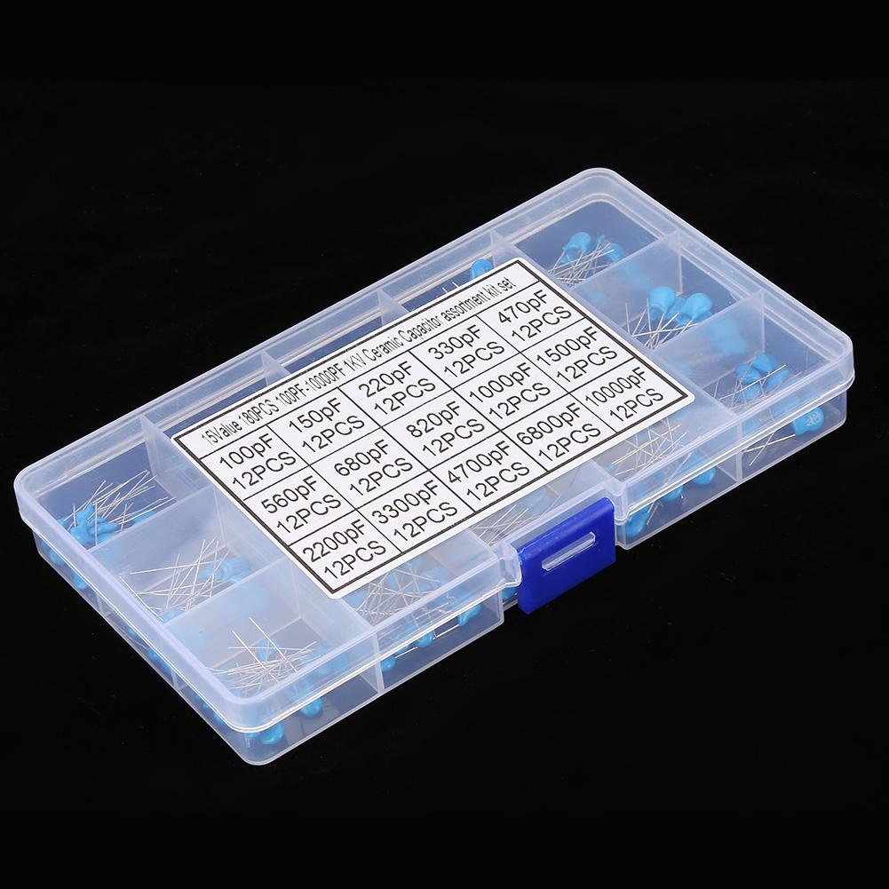 180 Pcs 100pF, 10000pF 15 Value 1kV Ceramic Capacitor Assortment Kit, Compact with Stable Capacitance, Great for Electronics Professionals or Enthusia