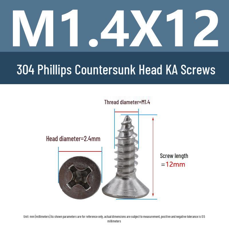 Yigu 304 Stainless Steel Phillips Flat Head Self-Tapping Screws M1-M2.5