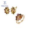 Natural Multicolor Tourmaline Ring Earrings Jewelry Set 925 Sterling Silver Jewelry Simple Daily Style Design Lady