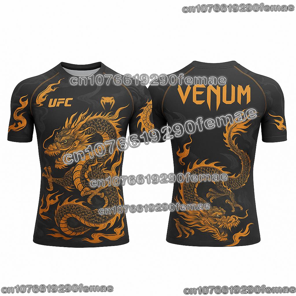 Мужская дышащая спортивная футболка UFC для легкого веса, быстросохнущая, с круглым вырезом, коротким рукавом, для зала, тренировок, фитнеса, удобный топ MMA, боксерский Te
