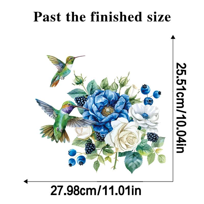 Hummingbird Rose Wall Stickers Waterproof Vinyl Flowers Decals for Bathroom Tiles Washbasin Mirror Peel & Stick Home Decor Floral Bird Art
