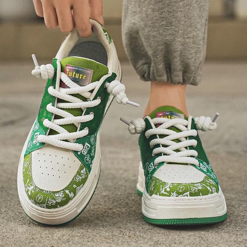 Новые мужские и женские персонализированные повседневные зеленые спортивные туфли с универсальной шнуровкой, популярная парусиновая обувь, износостойкая, размер 44
