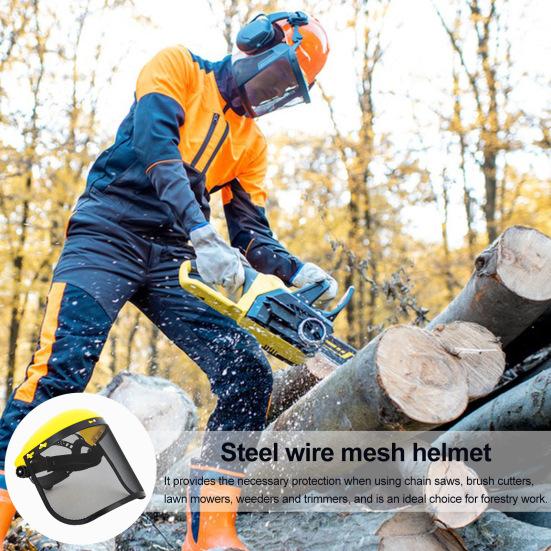 Safety Face Shield with Mesh Visor Ventilated Protective Helmet Chainsaw Safety Shield for Forestry Work Yard Work Weeding
