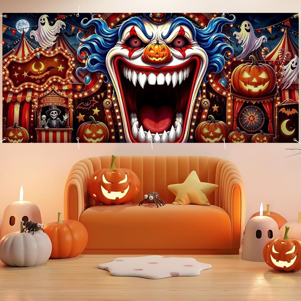 7 x 16 FT Carnival Smile Halloween Garage Door Decorations Pumpkin Garage Doo...