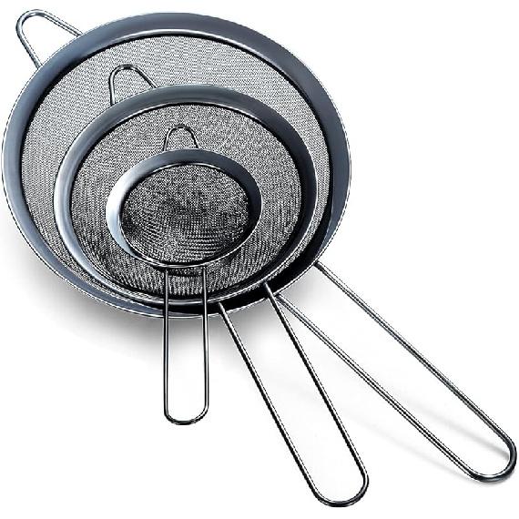 Набор из 3 золотых мелких сит, Золотое сито для муки для выпечки, Нержавеющая сталь, Золотое сито для чая матча, Отделитель жира, Stasher