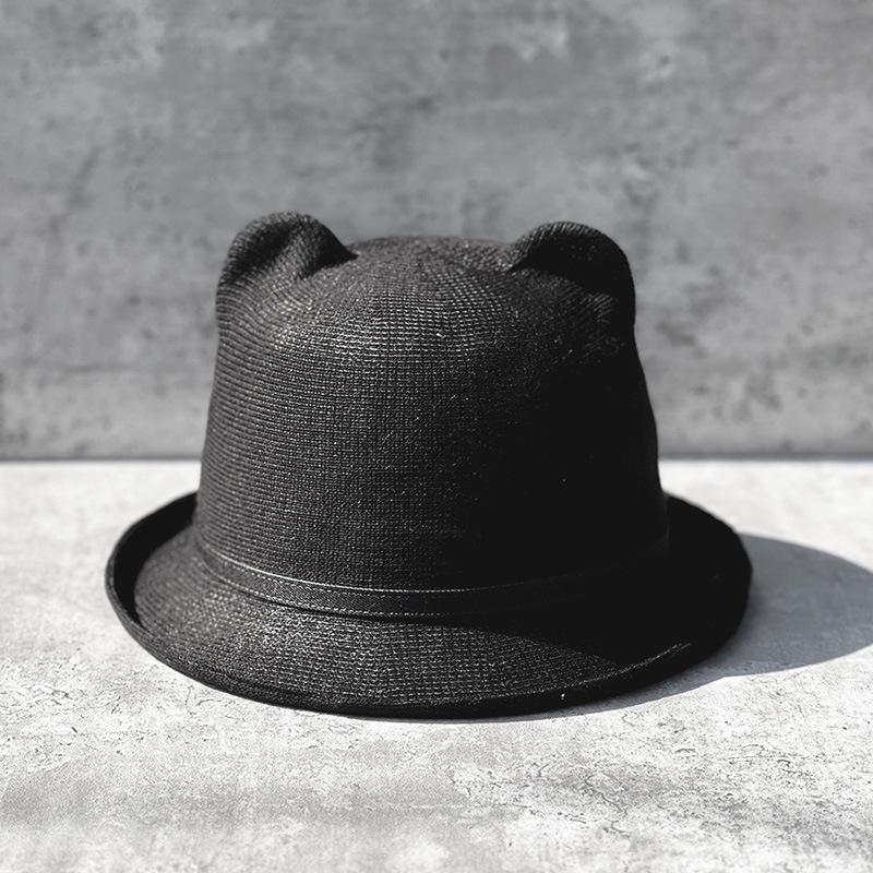 Sweet And Cute Ears Basin Hat Children Spring And Summer Sun Protection Sun Hat Fine Cotton Yarn Knitted Curled Top Hat Korean Version Tide