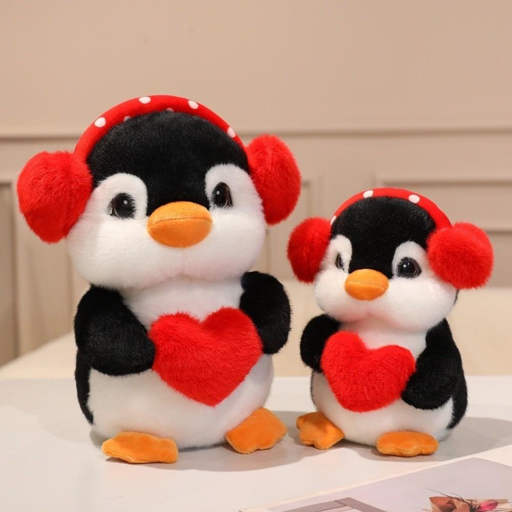 Red Heart Penguin Plush Toys Soft Stuffed Cute Earphones Love Dolls  Valentine's Day