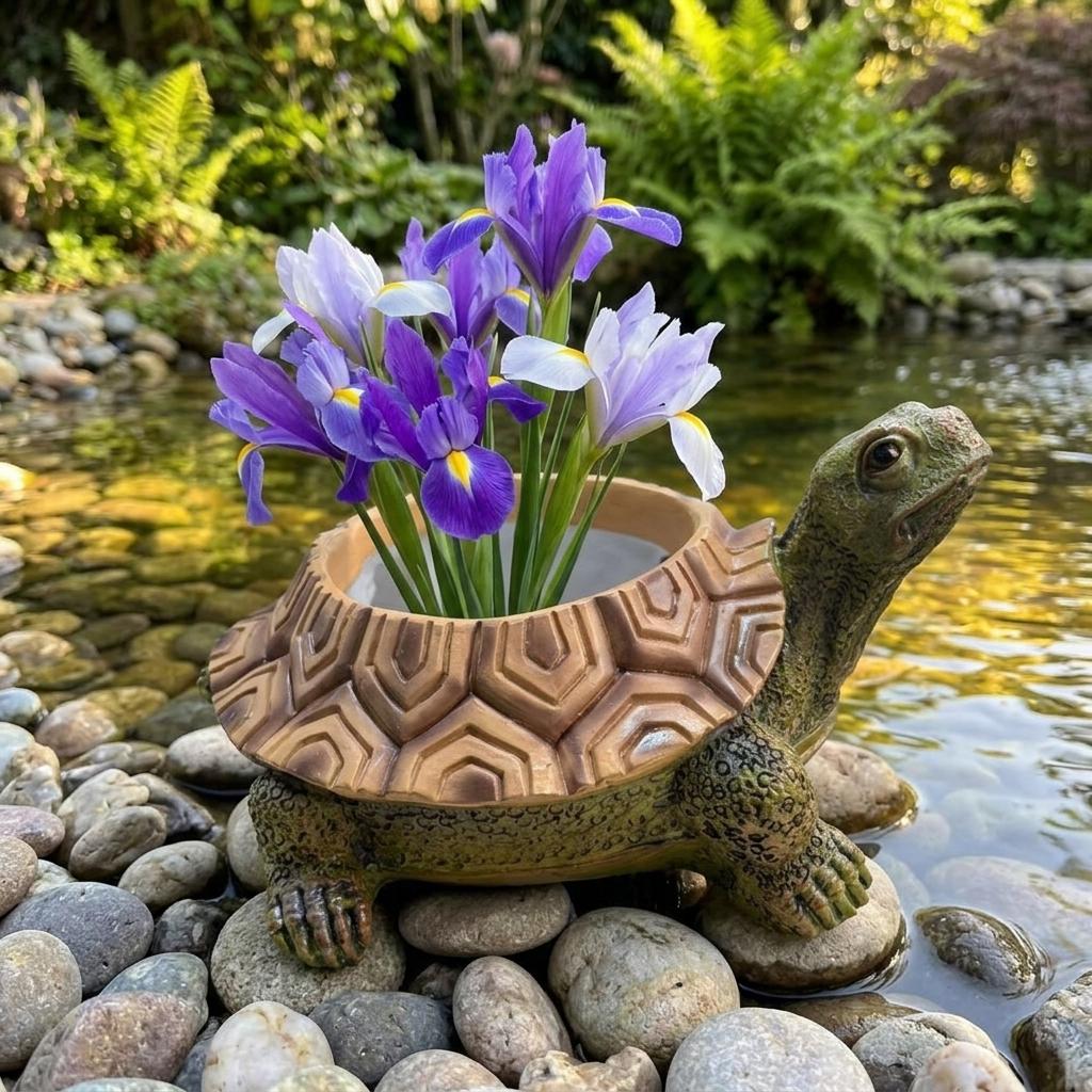 Turtle Shaped Vase Ornament Waterproof Resin Decor for Garden Pool Courtyard