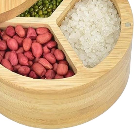 Солонка из бамбука, банка для приправ со встроенными ложками, контейнер для соли для кухни, вращающаяся крышка, коробка для специй для столешницы