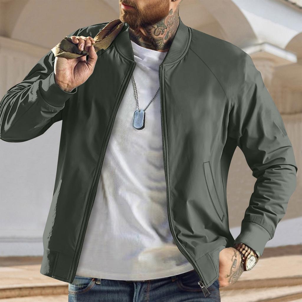 Men's Solid Color Baseball Jacket Versatile Trendy Jacket Casual Sports Stand Collar Coat