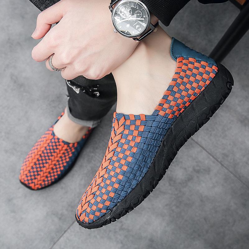 Летние мужские кроссовки черного цвета с плетением, пляжные, мягкие, легкие, спортивные туфли, повседневные, дышащие, без застежек, туфли на плоской подошве