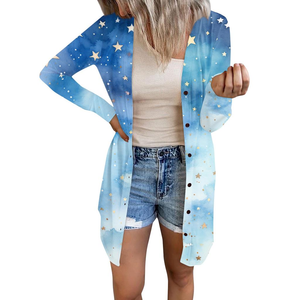 Women's Casual Fashion Comfortable Loose Long Sleeve Floral Print Cardigan Jacket