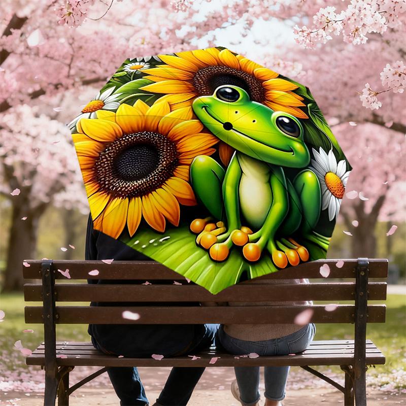 1PC frog sunflower Umbrella-8-Rib Reinforced Portable Folding Travel Suitable for All Seasons Outdoor Daily Use-H0354