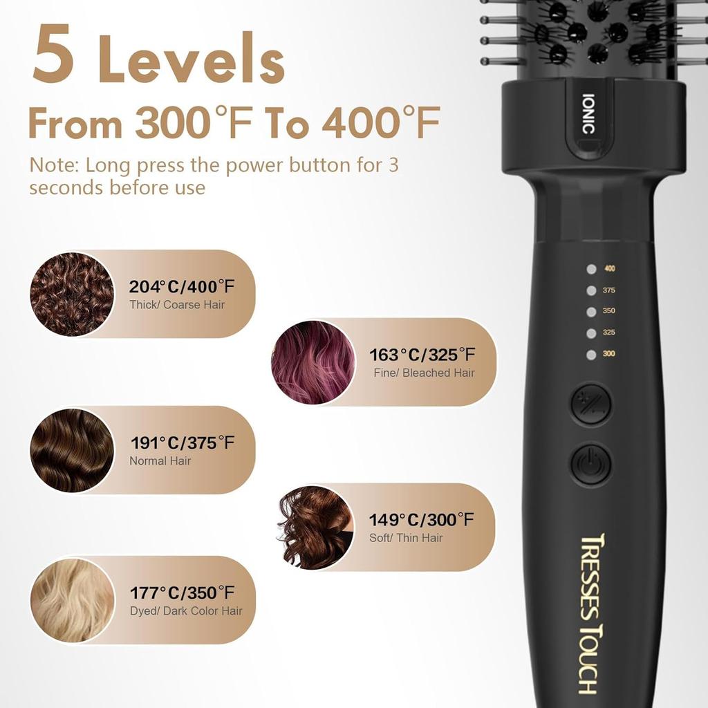 1.5 Inch, Heated Round Brush for Blowout Look, Negative Ion, 5 Temp Settings, Tourmaline Ceramic, Dual Voltage for