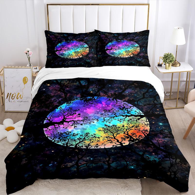 3pcs Galaxy Trees Bedding Set, Includes 1 Comforter + 2 Pillowcases, Without Pillow Inserts, Soft Comfortable, Lightweight Breathable029