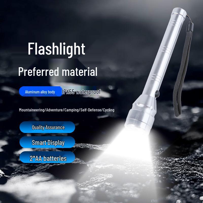 In-Stock High-Intensity Energy-Saving LED Flashlight: Portable Aluminum Alloy, Ideal for Camping, Emergency, and Self-Defense; Uses 2 AA Batteries