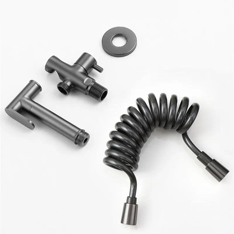 Toilet Shower Bidet Spray Gun Faucet Sets Wall Mounted Chrome/Black/Grey Metal Brass For Bathroom Toilet Spring PVC SS Hose