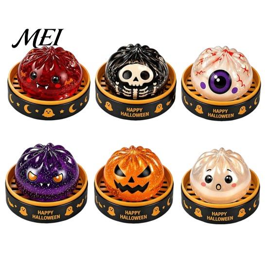 Adults Fidget Toys 1/6Pcs Halloween Dumpling Stress Relief Toy, Devil Pumpkin Eyeball Skeleton Squeeze Sensory Anxiety Reduction Dough Bun Toy