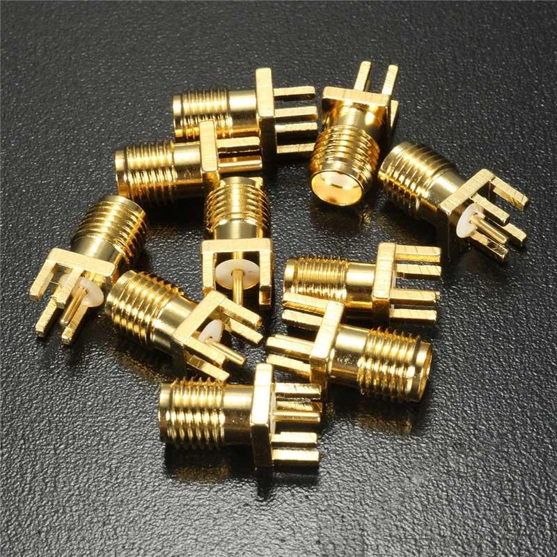 10Pcs 1.6mm SMA Female Jack Solder Nut Edge PCB Clip Straight Mount Gold Plated RF Connector Receptacle Solder