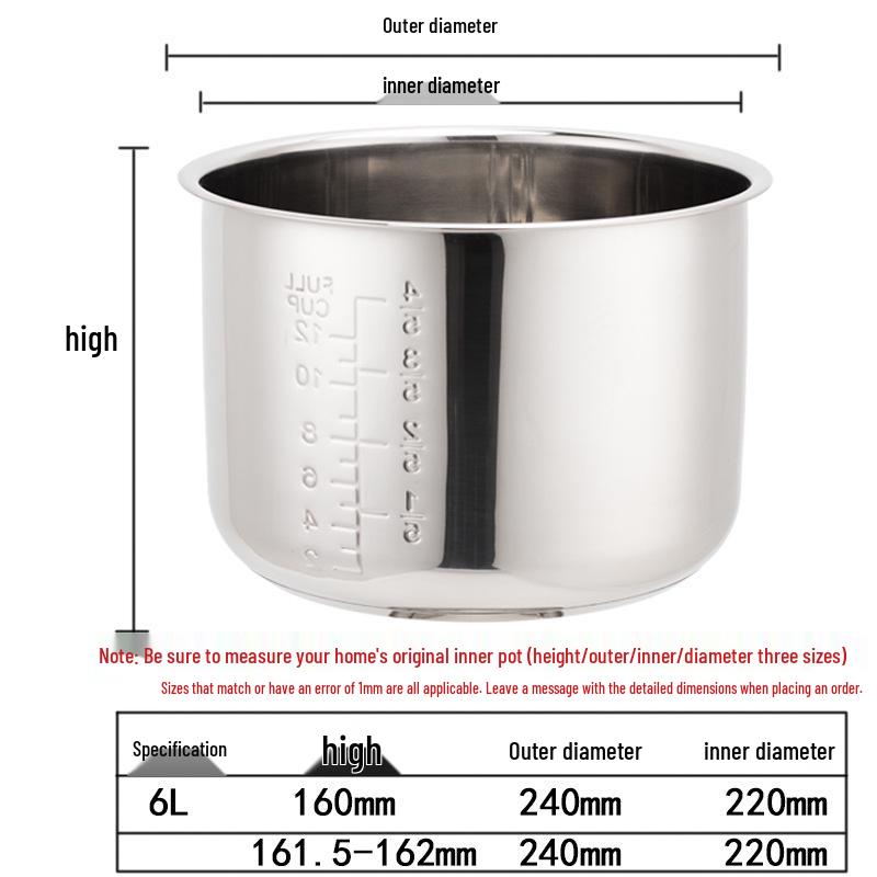 Универсальная 6-литровая внутренняя чаша электрической скороварки с антипригарным покрытием, из нержавеющей стали 304 с многослойным дном