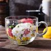 Large Capacity Flower Pattern Breakfast Cup Transparent Glass Mug Water Cup Coffee Cup Milk Cup Mug Afternoon Tea