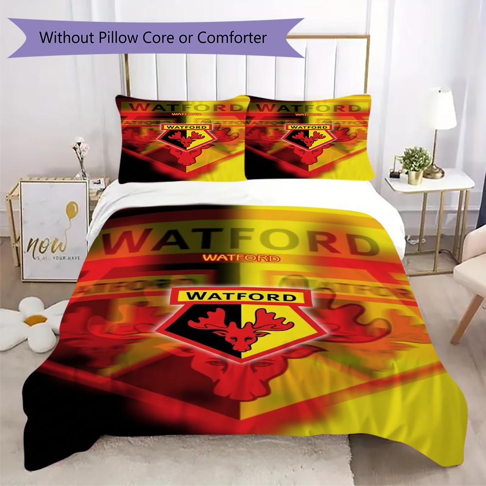 Watford FC Pattern Bedding uilt Set uilt Cover Pillowcase Home Decoration Birthday Gift (1 * duvet cover + 2 * pillowcase without core)