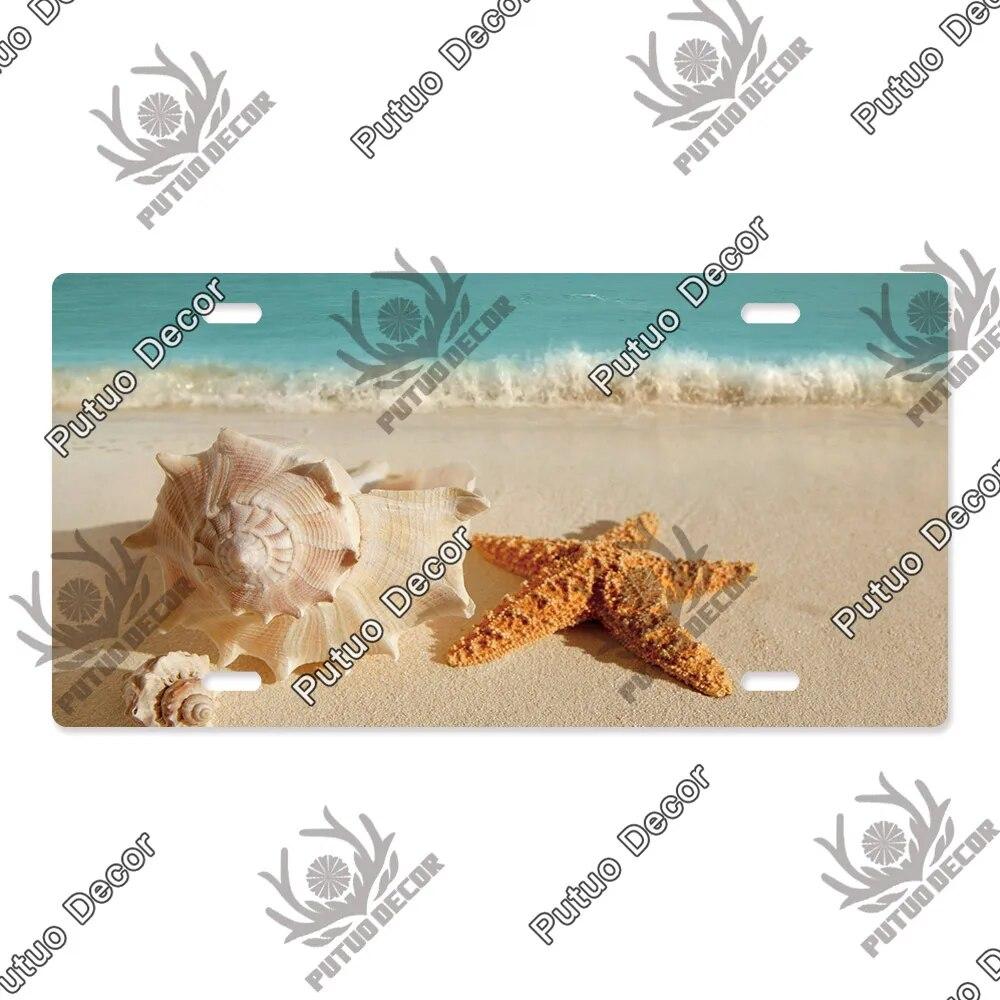 Putuo Decor Beach Licenses Plate Vintage Tin Sign Plaque Metal Car Plate for Living Room Door House Home Wall Art Decor