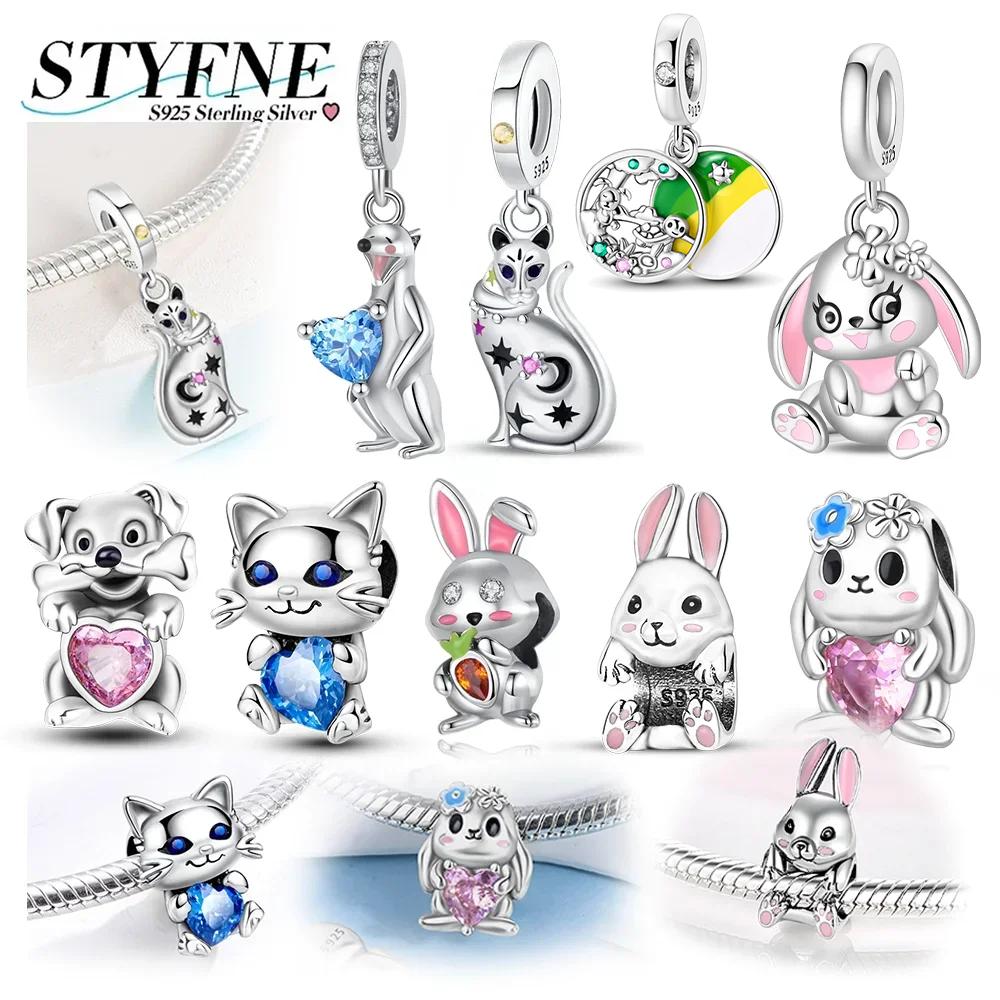 925 Silver Cats Puppies Rabbits Meerkats Charm Bead Pandent Fit Original Bracelet Necklace DIY Women Jewelry