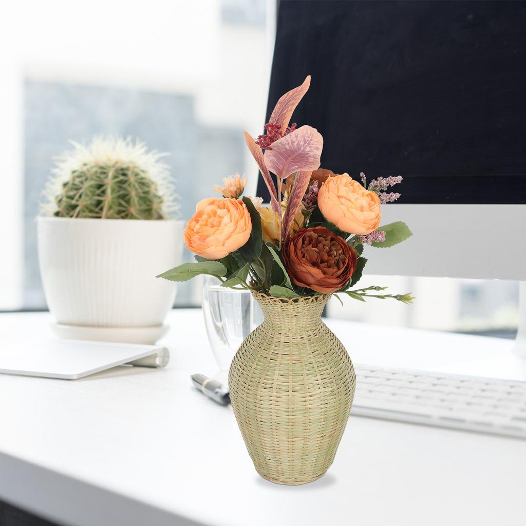 Бамбуковая ваза, плетеная корзина для цветов, столешница, элегантная ручная работа, пасторальный стиль для декоративной композиции, горшки, растения в помещении