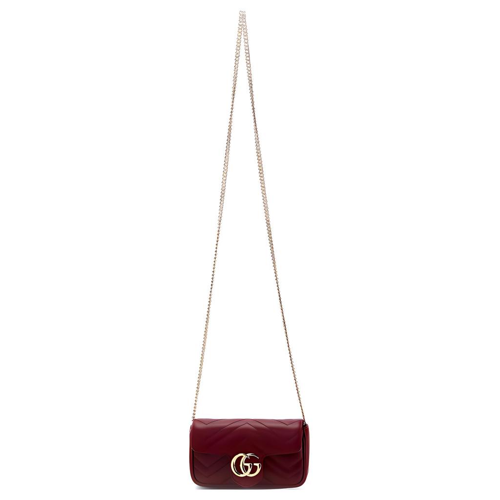 Gucci GG Marmont Double G Logo Chain Quilted Leather Mini Shoulder Bag Women Shoulder Bag Burgundy 476433-DTDHV-6207