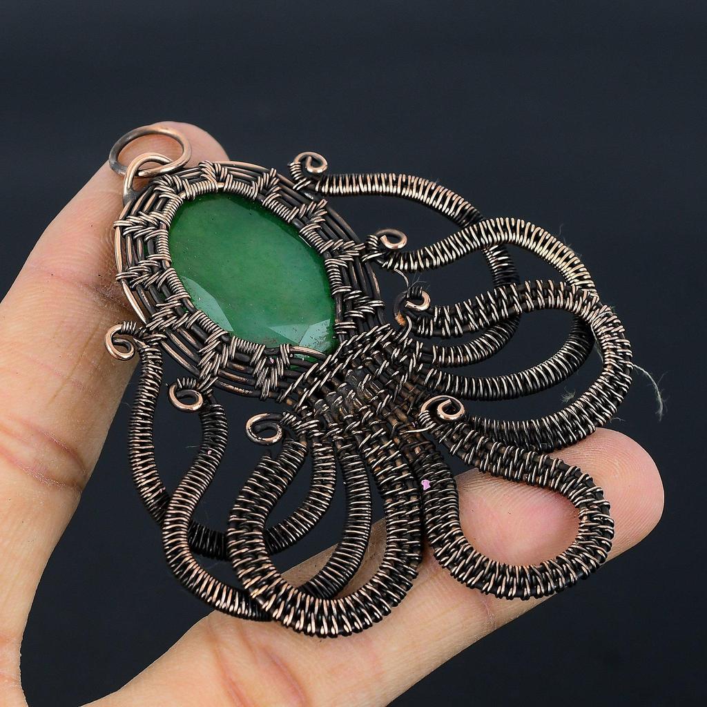 Изумрудная подвеска, Подвеска из медной проволоки 999 пробы, Ювелирные изделия с драгоценными камнями, Подвеска ручной работы, Потрясающие украшения, Подарок для нее