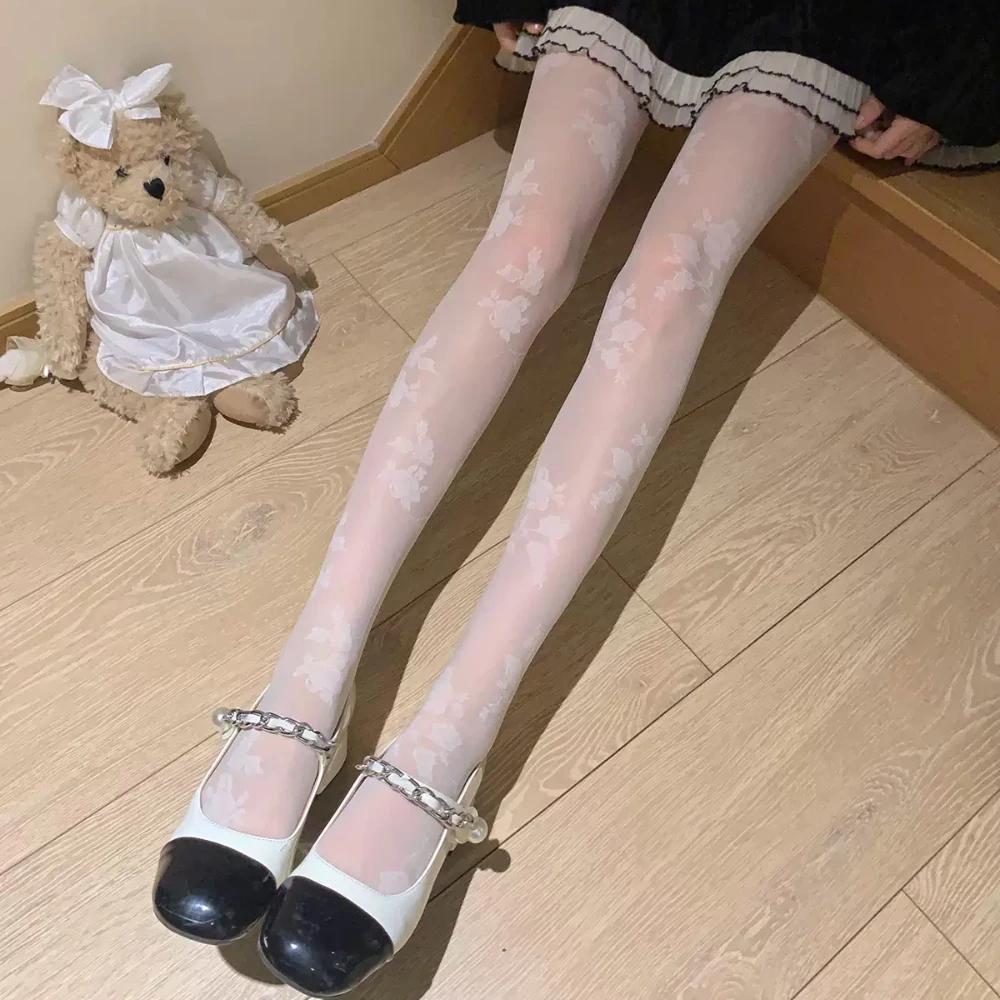 Tights Women Floral Print JK Lolita Girls Thigh High Stockings Pantyhose Sexy Lingerie Female Hosiery High Waist Body Stockings