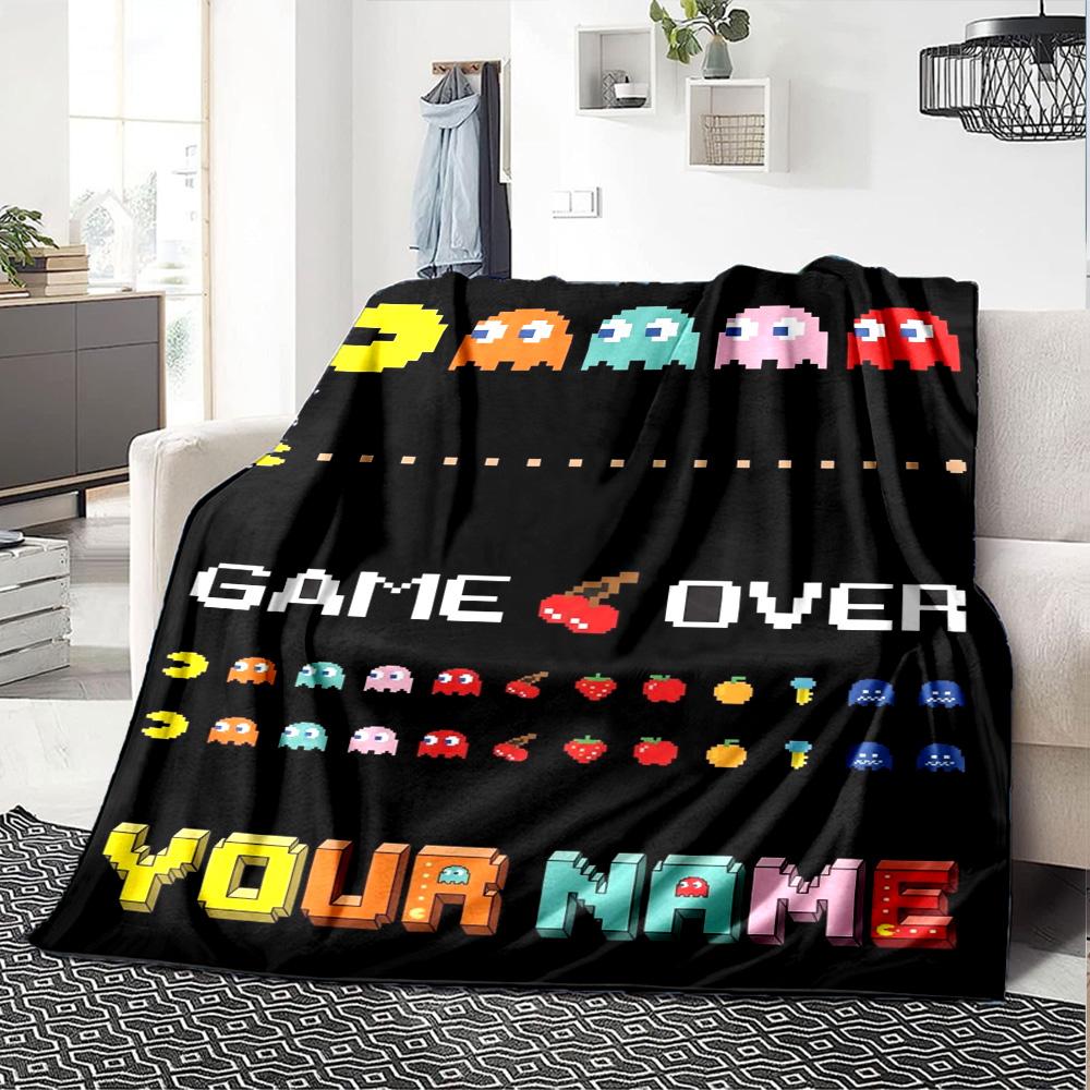 Name Custom PACMAN Print Flannel Blanket High Quality Warm Comfortable Cover for All Seasons Perfect for Gifts Home Decor