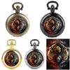 Vintage Retro Lion Leo Zodiac Astrology Chinese Yinyang Quartz Unisex Men Women Pocket Watch Quartz Necklace Pendant Clock Chain Classic Dial