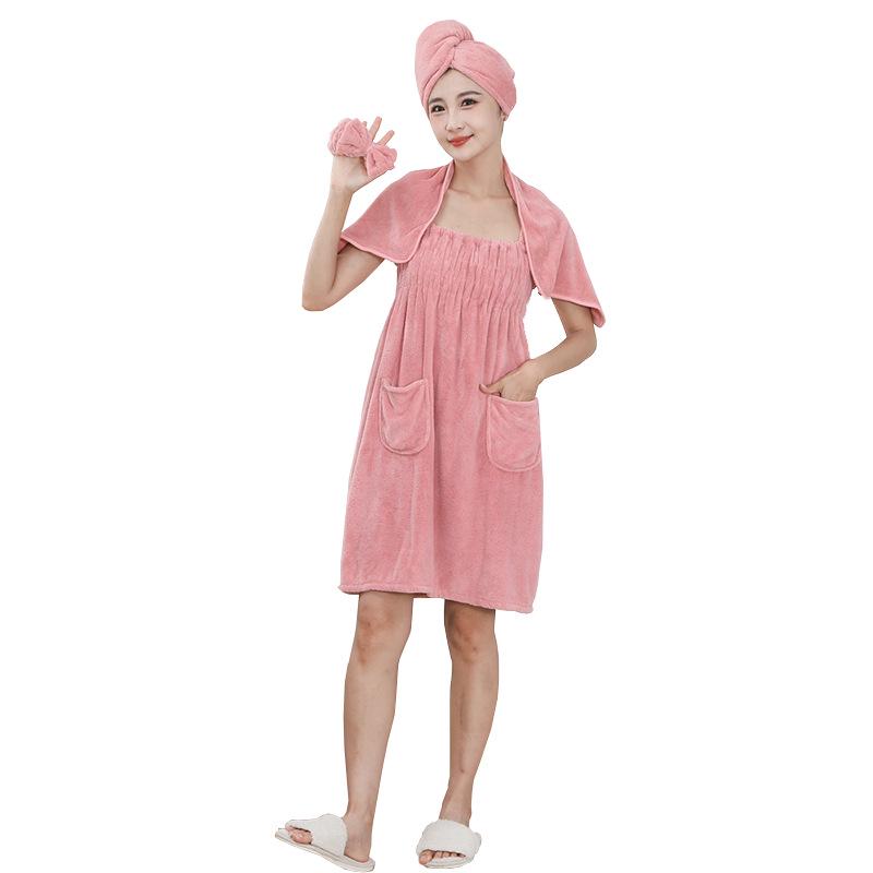 Женский комплект из четырех предметов: носимый халат из кораллового флиса, юбка для ванны, полотенце, бандо и слинг