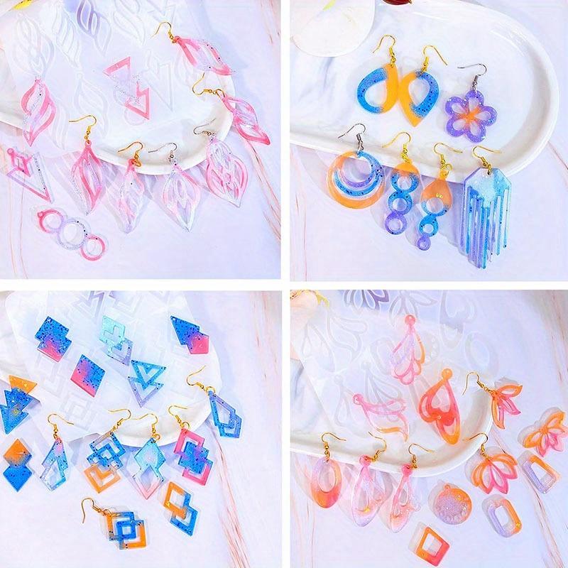 104Pcs Epoxy Resin Jewelry Molds Kit–Geometric & Irregular Shaped Earrings Silicone Molds,100 Earring Hooks for Dangle Drop Earrings&Necklace Pendants