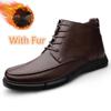 Мужские повседневные туфли из натуральной кожи с высоким верхом, классические, деловые, ботильоны, деловые ботинки на шнуровке, теплые плюшевые зимние ботинки с мехом
