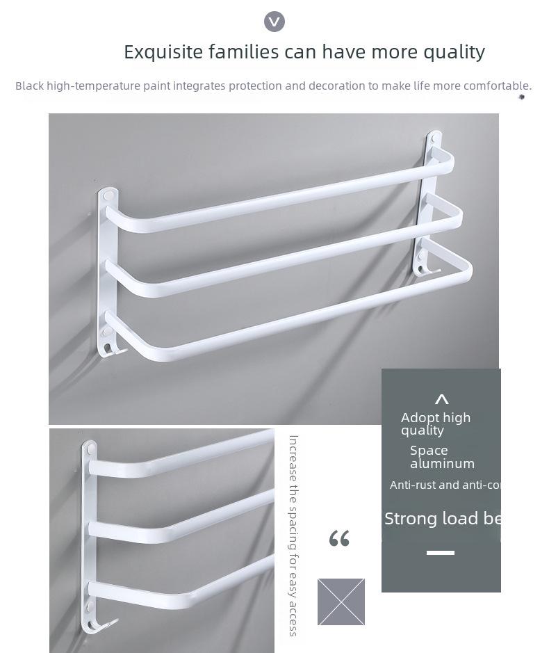 Алюминиевая 3-слойная вешалка и штанга для полотенец для ванной комнаты без сверления