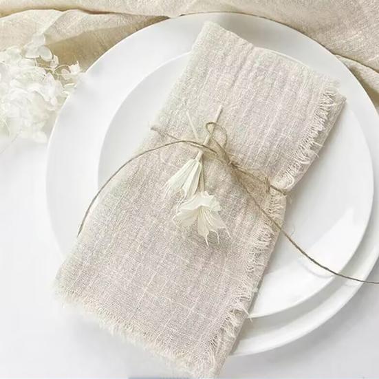 Bohemian Napkin with Fringe Cotton Fabric Solid Color Napkin Rustic Wedding Napkin for Dining Table Farmhouse Home Decor