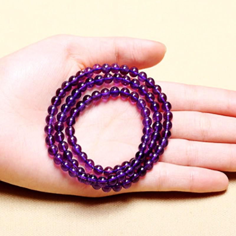 Аметистовый трехрядный кристальный браслет с бусинами