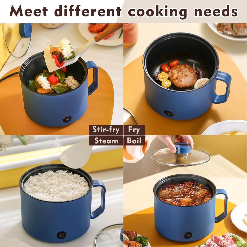 Cooker Hot Pot Electric Dual Power Noodle Cooker, Boil Dry Protection, Nonstick,
