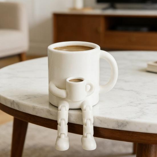 3D-печатная фигурка кофейного уголка, мока-пот/кружка/кофейное зерно/шоколадная фигурка с подвижными ногами для декора офисной/домашней полки, забавные подарки