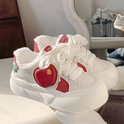 Модные Милые Плюшевые Женские Повседневные Туфли Зимние Новые Утепленные Теплые Удобные Хлопковые Туфли Уличные Нескользящие На Шнуровке Увеличивающие Рост Кроссовки