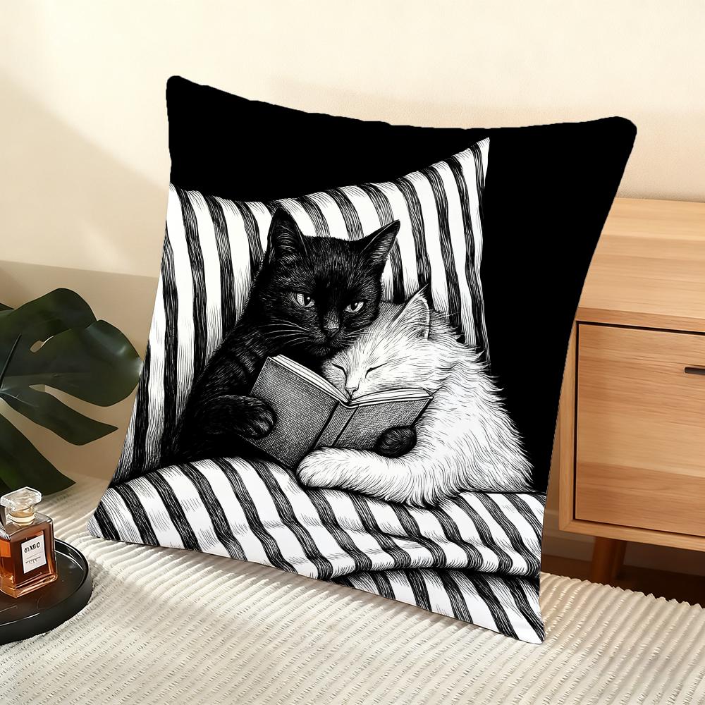 Couple Cats Cushion Cover Soft Short Plush Pillow Cover Smooth Cozy Texture Aesthetic Cushion Case Home Decor