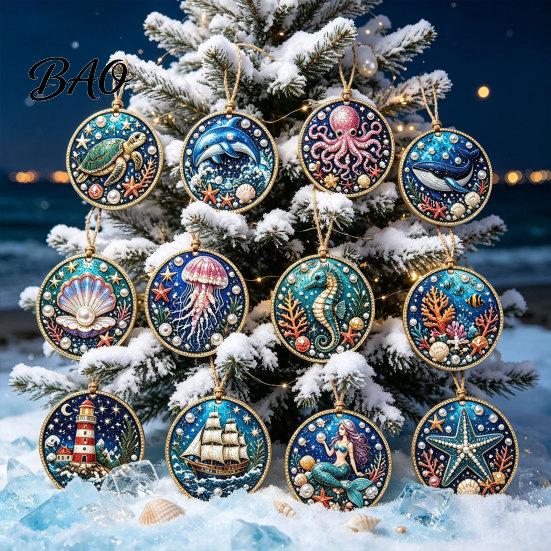 Christmas Tree Hanging Decor 12Pcs DIY Rhinestone Painting Ornament Kit, Faux Pearl Supplies for Adults Art Adults, Holiday Wreath Mantel Craft
