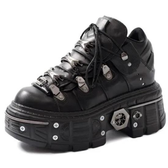 Женские панк-ботинки на шнуровке с металлическим украшением и круглым носком, женские ботинки на толстой подошве в стиле ночной клуб, рок-обувь на платформе